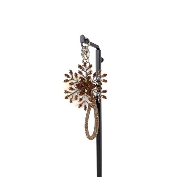 Snowflake rhinestone keychain purse charm pom pom wristlet amber ivory champagne - Picture 1 of 3